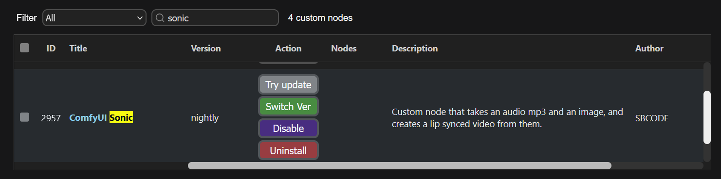 ComfyUI Manager Sonic