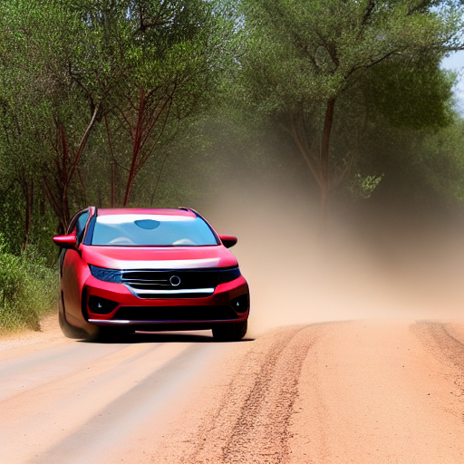 car on dusty road