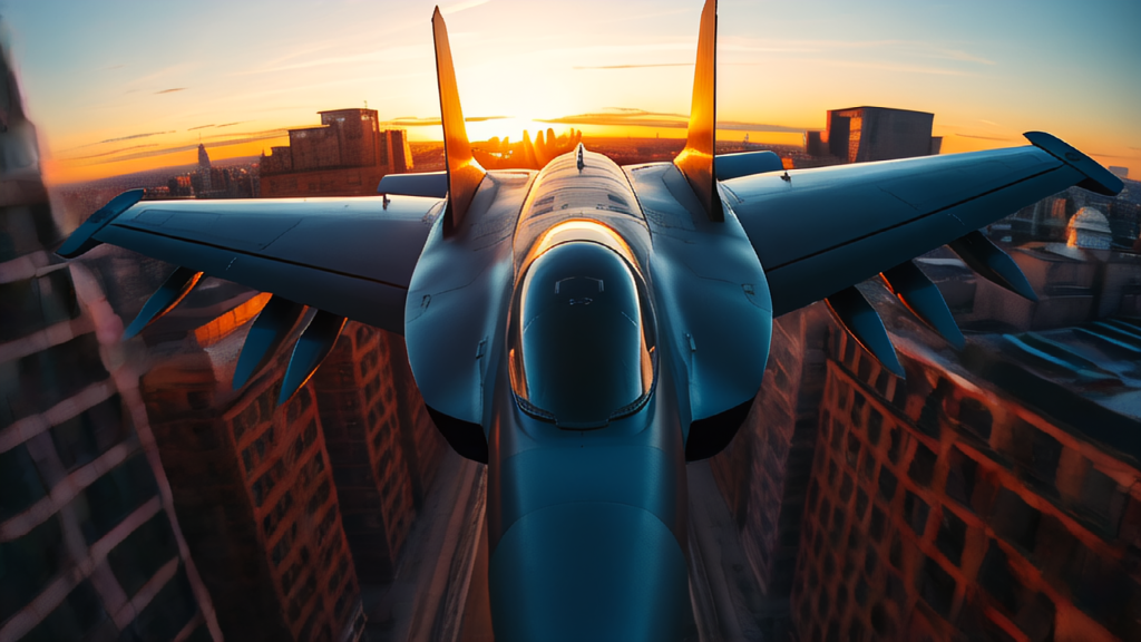 Jet Flying Through Street