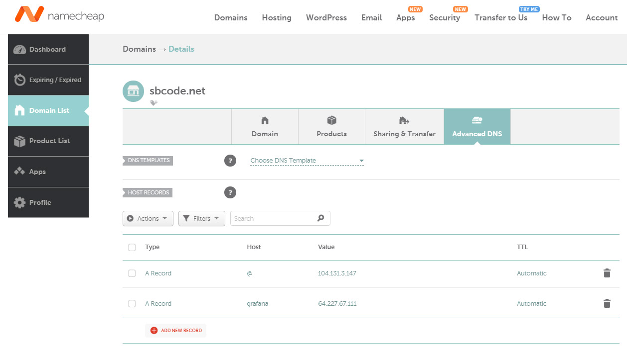 Namecheap Advanced DNS