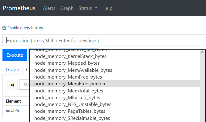 'node memory free percent' now appearing in the dropdown