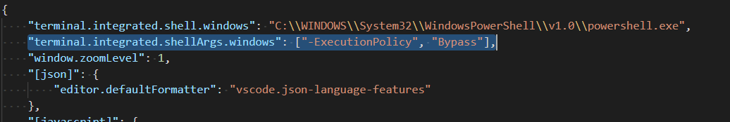 Add Execution Policy to settings.json